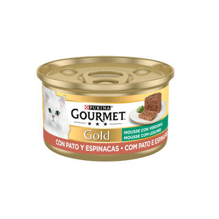 Purina Gourmet Gold Mousse de Pato com Espinafres lata para gatos